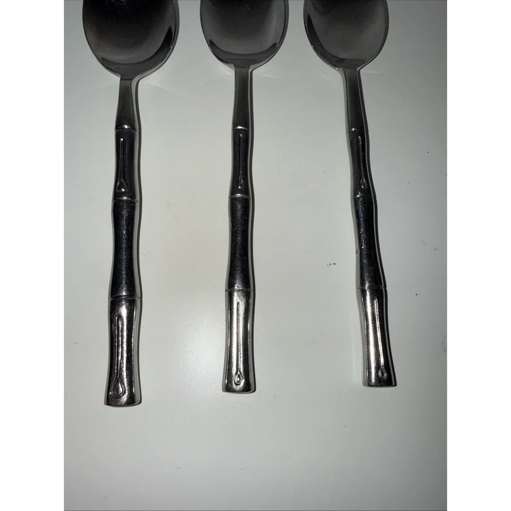 3 Teaspoons Tea Spoons Bamboo Hampton Silversmiths Stainless China 7